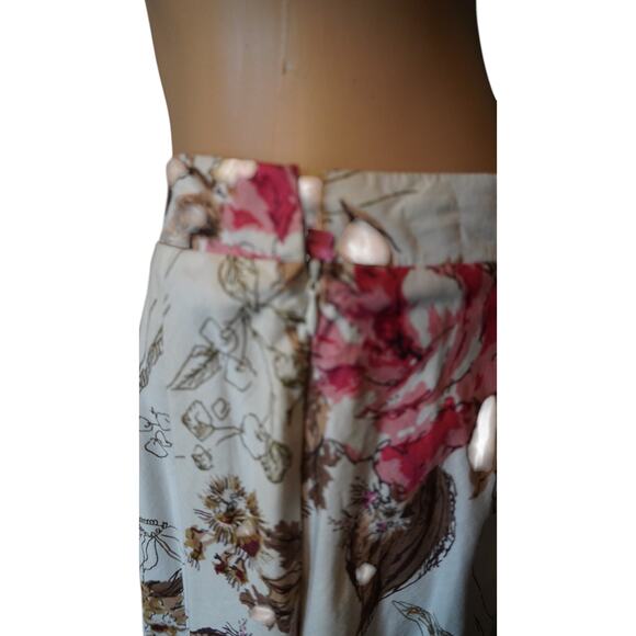Floral Midi Skirt 100% Cotton Lined A-Line Elastic Waist Pink Brown White - Picture 4 of 7
